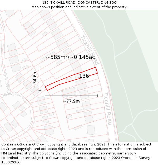 136, TICKHILL ROAD, DONCASTER, DN4 8QQ: Plot and title map