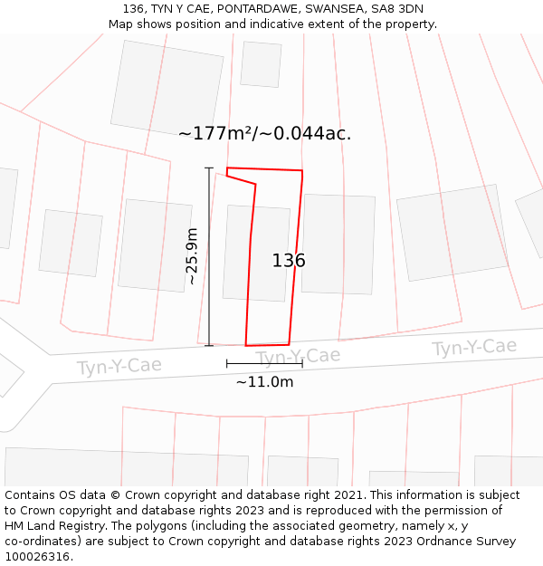 136, TYN Y CAE, PONTARDAWE, SWANSEA, SA8 3DN: Plot and title map
