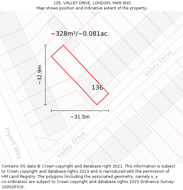 136, VALLEY DRIVE, LONDON, NW9 9NS: Plot and title map