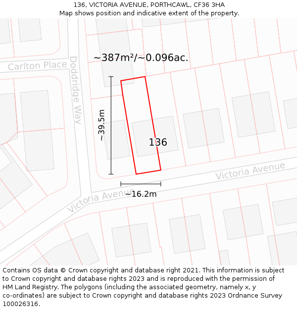 136, VICTORIA AVENUE, PORTHCAWL, CF36 3HA: Plot and title map