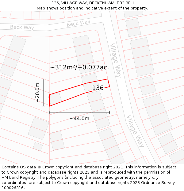 136, VILLAGE WAY, BECKENHAM, BR3 3PH: Plot and title map