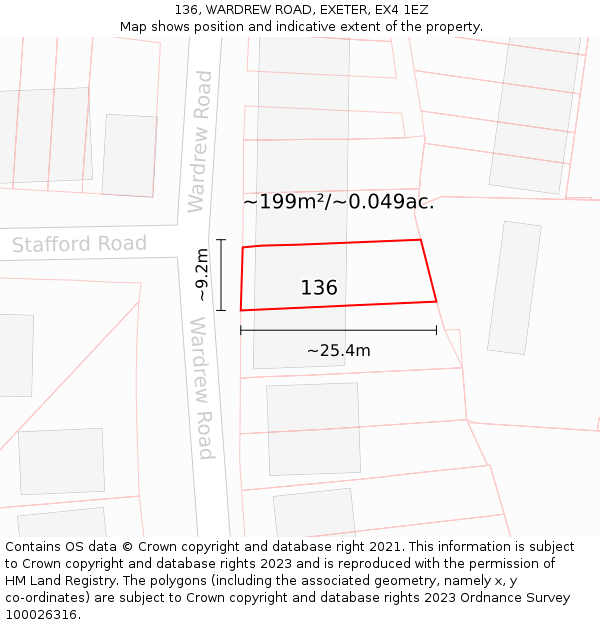 136, WARDREW ROAD, EXETER, EX4 1EZ: Plot and title map