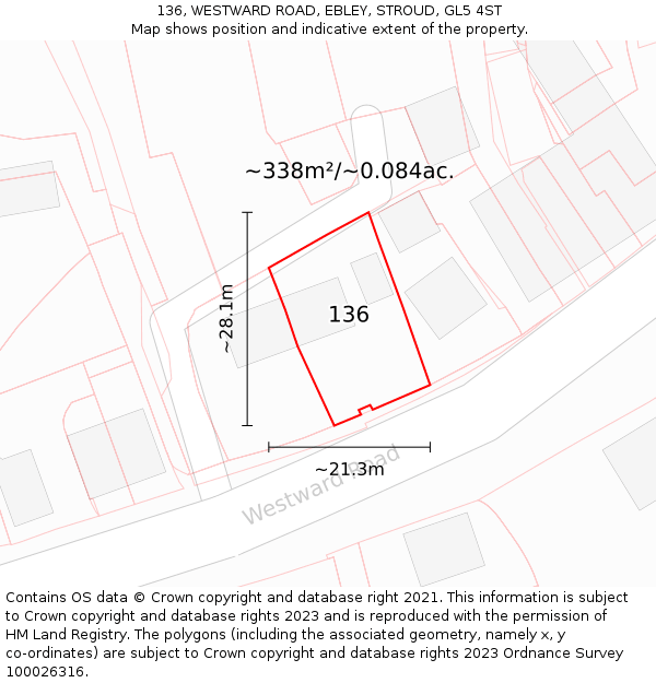 136, WESTWARD ROAD, EBLEY, STROUD, GL5 4ST: Plot and title map