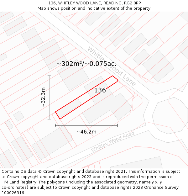 136, WHITLEY WOOD LANE, READING, RG2 8PP: Plot and title map