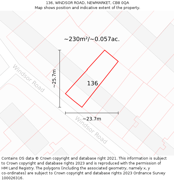 136, WINDSOR ROAD, NEWMARKET, CB8 0QA: Plot and title map