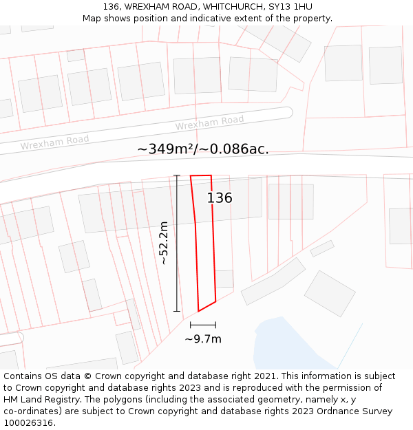 136, WREXHAM ROAD, WHITCHURCH, SY13 1HU: Plot and title map