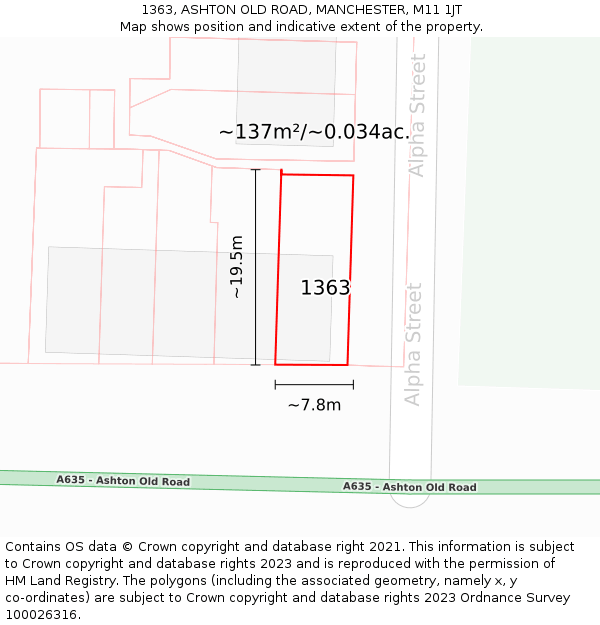 1363, ASHTON OLD ROAD, MANCHESTER, M11 1JT: Plot and title map