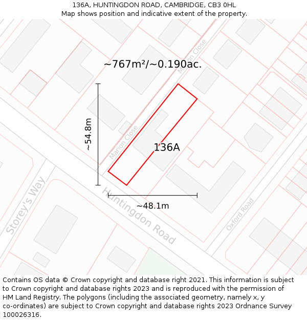 136A, HUNTINGDON ROAD, CAMBRIDGE, CB3 0HL: Plot and title map
