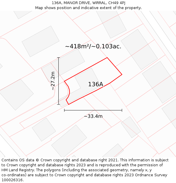 136A, MANOR DRIVE, WIRRAL, CH49 4PJ: Plot and title map