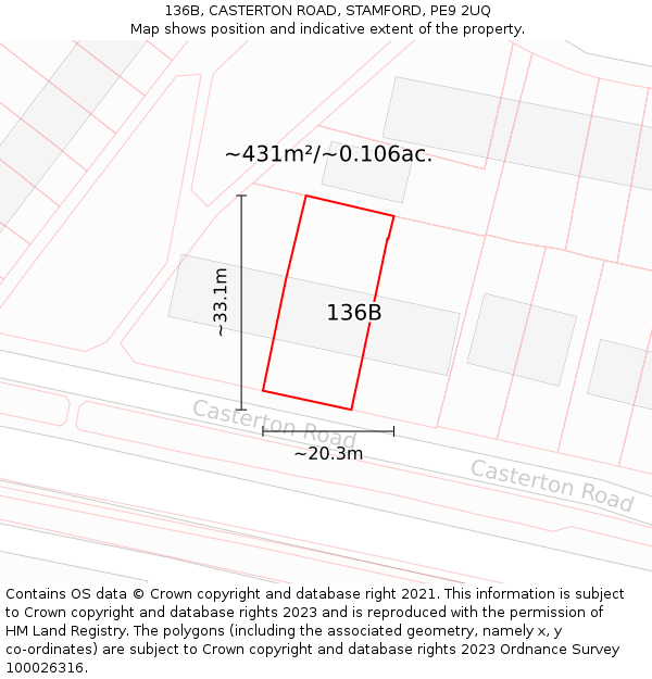 136B, CASTERTON ROAD, STAMFORD, PE9 2UQ: Plot and title map