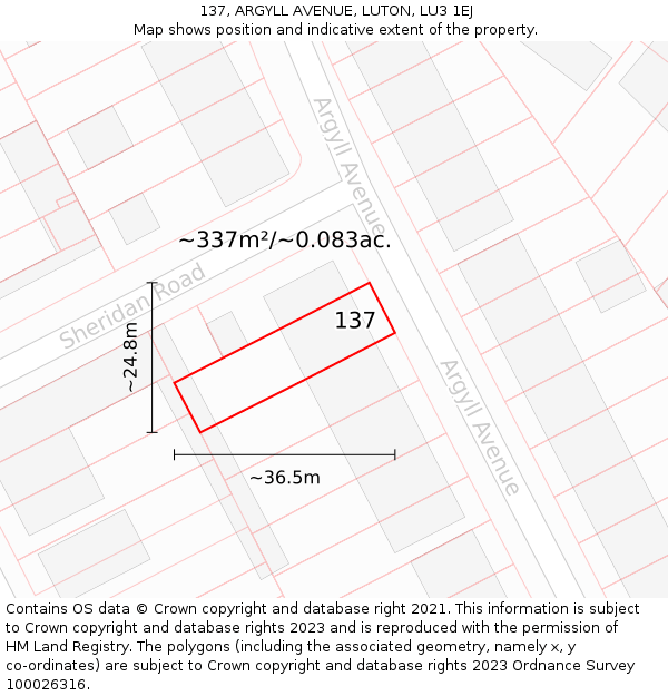 137, ARGYLL AVENUE, LUTON, LU3 1EJ: Plot and title map