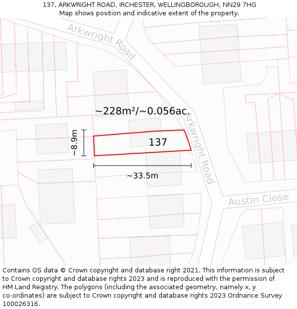 137, ARKWRIGHT ROAD, IRCHESTER, WELLINGBOROUGH, NN29 7HG: Plot and title map