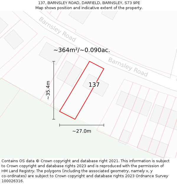 137, BARNSLEY ROAD, DARFIELD, BARNSLEY, S73 9PE: Plot and title map