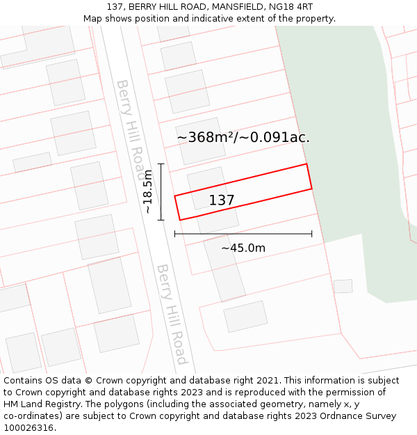137, BERRY HILL ROAD, MANSFIELD, NG18 4RT: Plot and title map