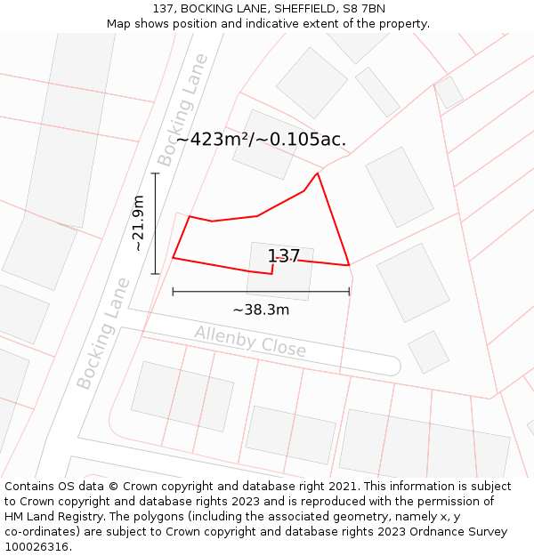 137, BOCKING LANE, SHEFFIELD, S8 7BN: Plot and title map