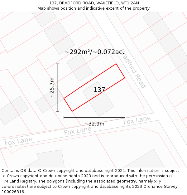 137, BRADFORD ROAD, WAKEFIELD, WF1 2AN: Plot and title map