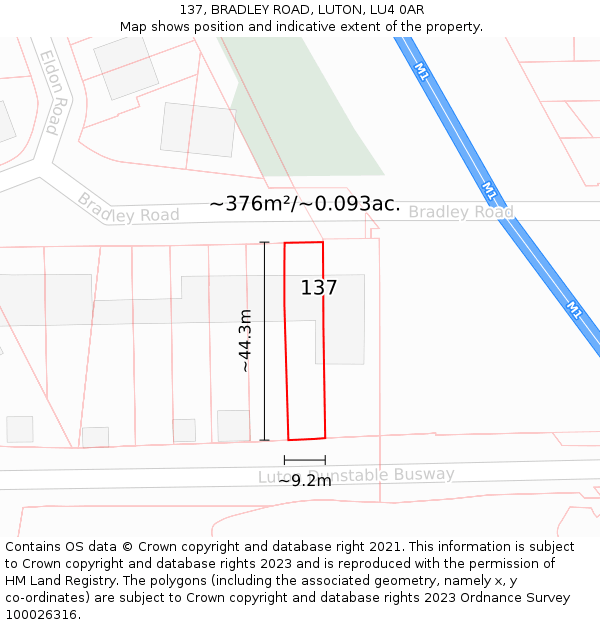 137, BRADLEY ROAD, LUTON, LU4 0AR: Plot and title map