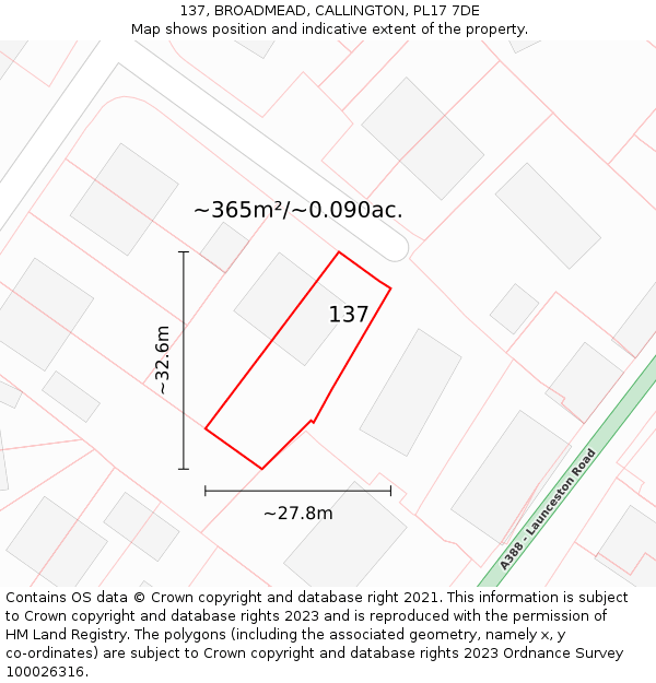 137, BROADMEAD, CALLINGTON, PL17 7DE: Plot and title map