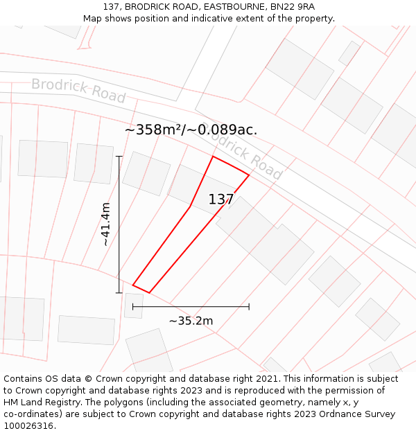 137, BRODRICK ROAD, EASTBOURNE, BN22 9RA: Plot and title map