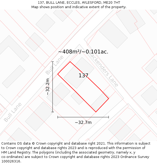 137, BULL LANE, ECCLES, AYLESFORD, ME20 7HT: Plot and title map