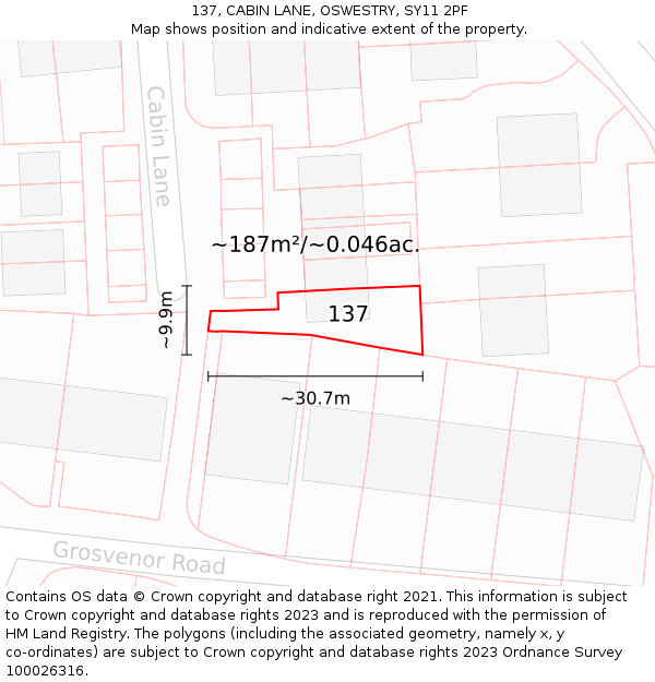 137, CABIN LANE, OSWESTRY, SY11 2PF: Plot and title map