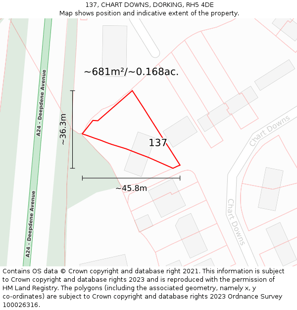 137, CHART DOWNS, DORKING, RH5 4DE: Plot and title map
