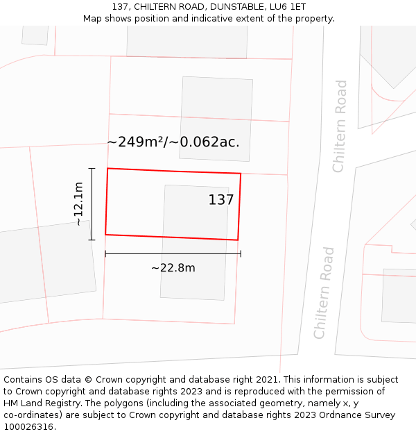 137, CHILTERN ROAD, DUNSTABLE, LU6 1ET: Plot and title map