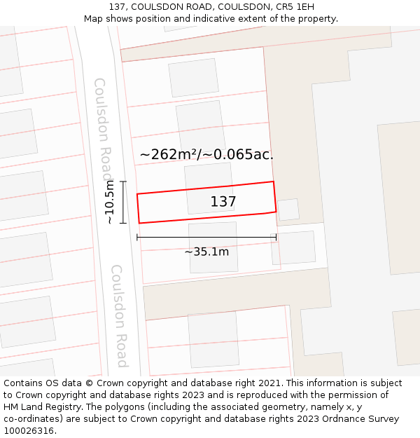 137, COULSDON ROAD, COULSDON, CR5 1EH: Plot and title map