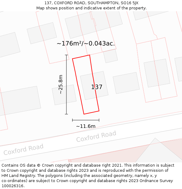 137, COXFORD ROAD, SOUTHAMPTON, SO16 5JX: Plot and title map