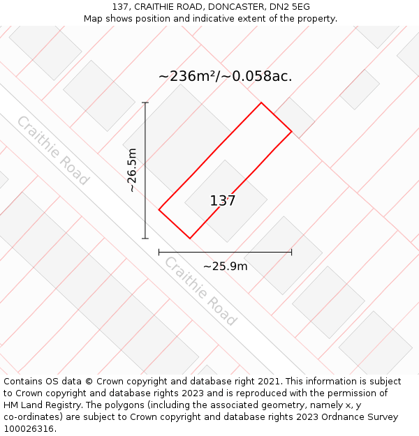 137, CRAITHIE ROAD, DONCASTER, DN2 5EG: Plot and title map