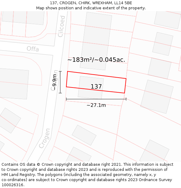 137, CROGEN, CHIRK, WREXHAM, LL14 5BE: Plot and title map