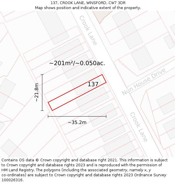 137, CROOK LANE, WINSFORD, CW7 3DR: Plot and title map
