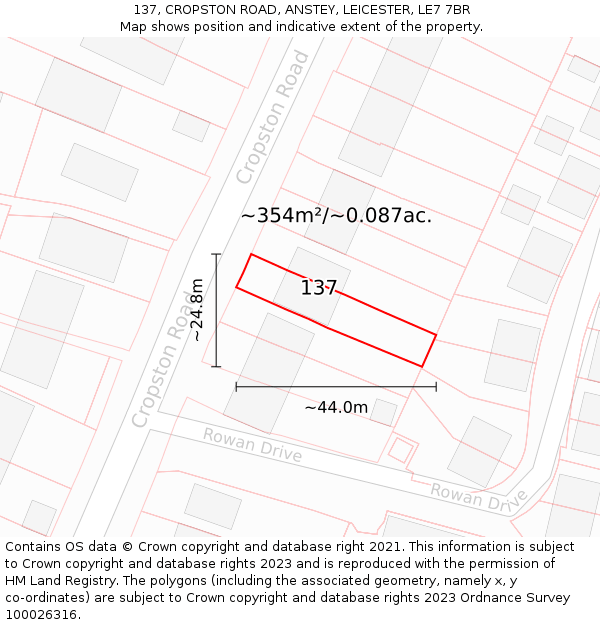137, CROPSTON ROAD, ANSTEY, LEICESTER, LE7 7BR: Plot and title map