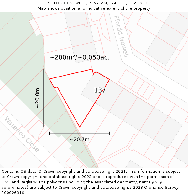137, FFORDD NOWELL, PENYLAN, CARDIFF, CF23 9FB: Plot and title map