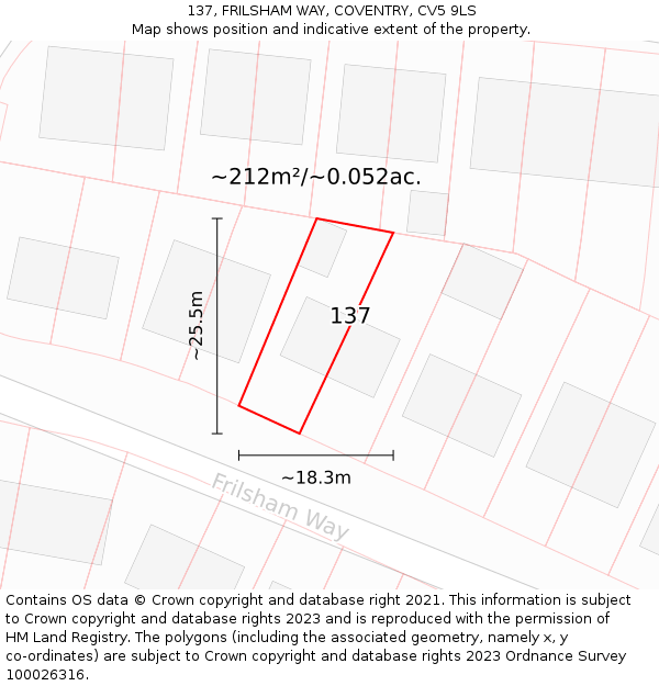 137, FRILSHAM WAY, COVENTRY, CV5 9LS: Plot and title map