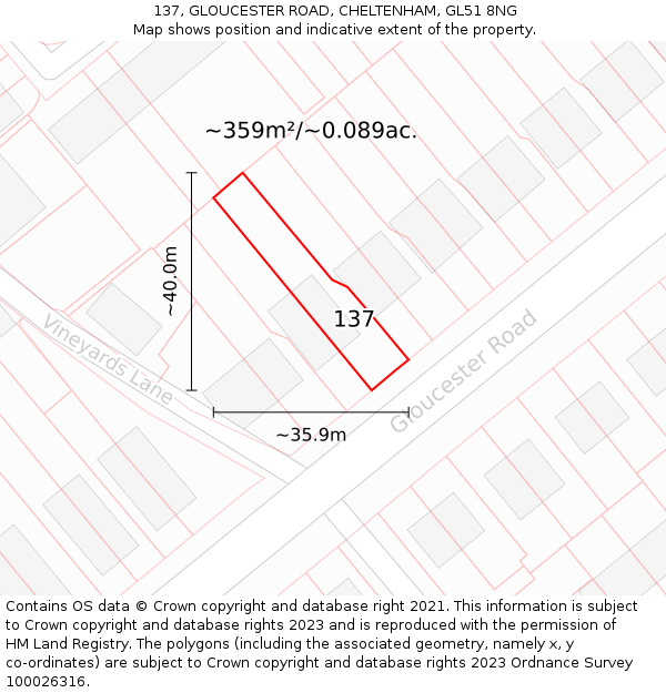 137, GLOUCESTER ROAD, CHELTENHAM, GL51 8NG: Plot and title map