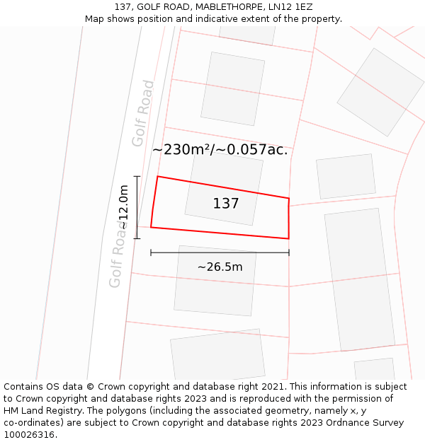 137, GOLF ROAD, MABLETHORPE, LN12 1EZ: Plot and title map