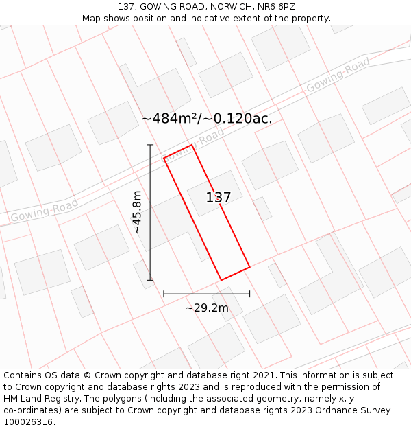 137, GOWING ROAD, NORWICH, NR6 6PZ: Plot and title map