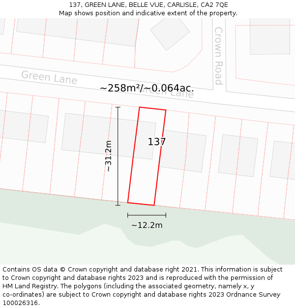 137, GREEN LANE, BELLE VUE, CARLISLE, CA2 7QE: Plot and title map
