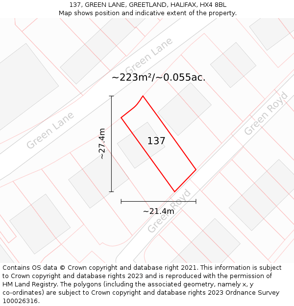 137, GREEN LANE, GREETLAND, HALIFAX, HX4 8BL: Plot and title map