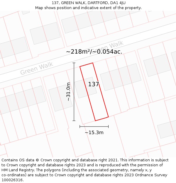 137, GREEN WALK, DARTFORD, DA1 4JU: Plot and title map