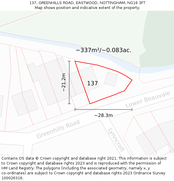137, GREENHILLS ROAD, EASTWOOD, NOTTINGHAM, NG16 3FT: Plot and title map