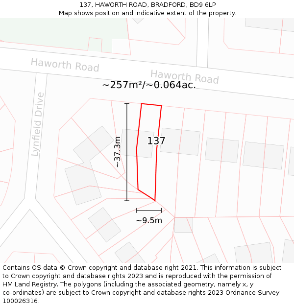137, HAWORTH ROAD, BRADFORD, BD9 6LP: Plot and title map
