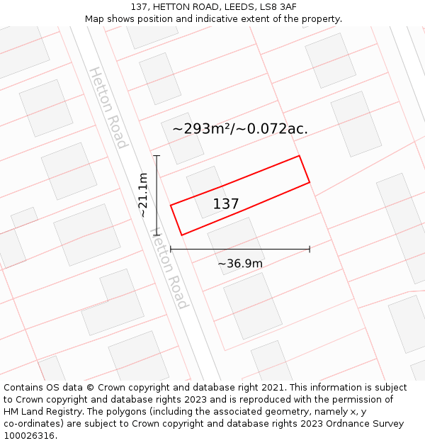 137, HETTON ROAD, LEEDS, LS8 3AF: Plot and title map