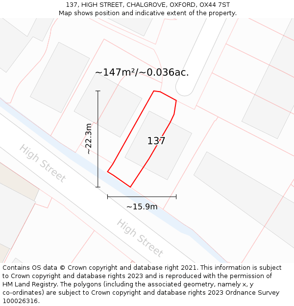 137, HIGH STREET, CHALGROVE, OXFORD, OX44 7ST: Plot and title map