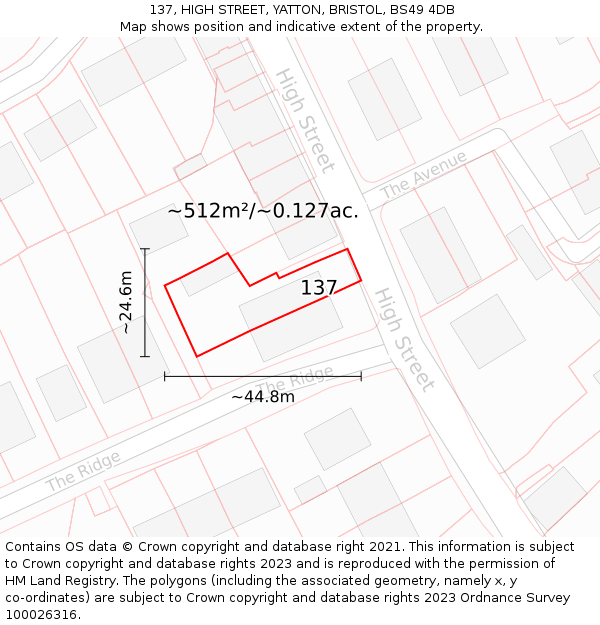 137, HIGH STREET, YATTON, BRISTOL, BS49 4DB: Plot and title map