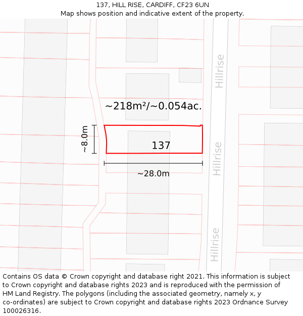 137, HILL RISE, CARDIFF, CF23 6UN: Plot and title map