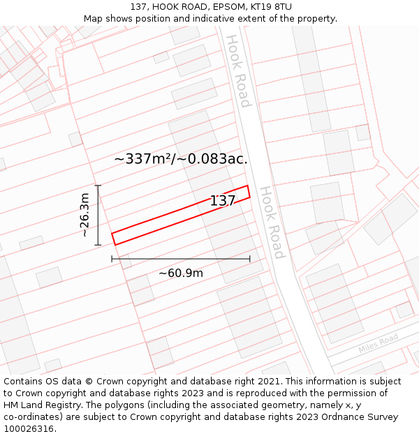 137, HOOK ROAD, EPSOM, KT19 8TU: Plot and title map