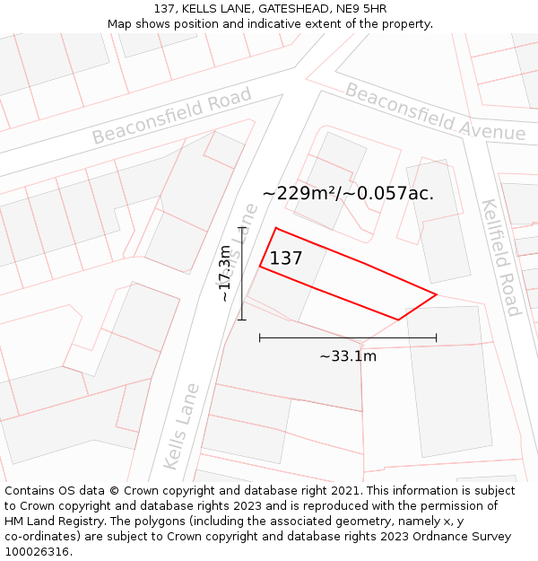 137, KELLS LANE, GATESHEAD, NE9 5HR: Plot and title map
