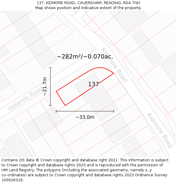 137, KIDMORE ROAD, CAVERSHAM, READING, RG4 7NH: Plot and title map
